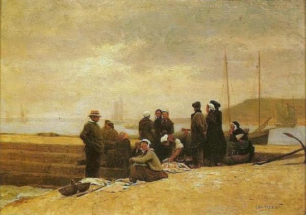 Women and fishermen waiting for the boat, Jacques-Eugene Feyen